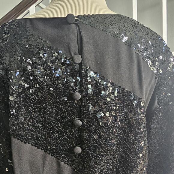 Nina Ricci Paris Sequin Blouse Black 100% Silk Vintage Top Women's Sz 8 - Picture 5 of 11